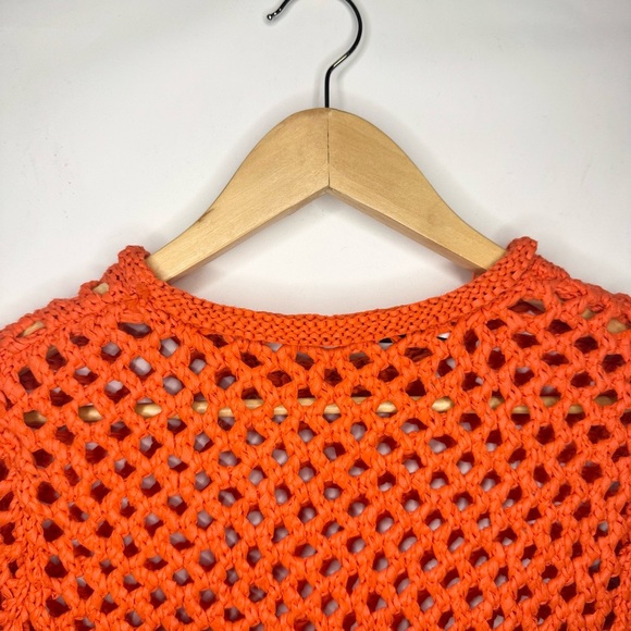 T by Alexander Wang Open Knit Chunky Crochet Knit Pullover Top Orange Size Small - Picture 6 of 7